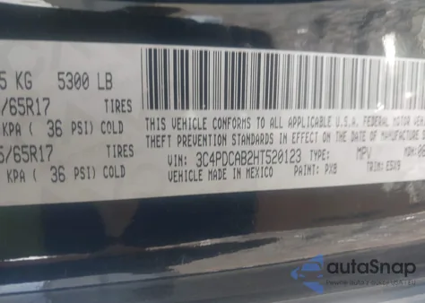 2017 Dodge Journey Se z USA, uszkodzony, nr VIN 3C4PDCAB2HT520123